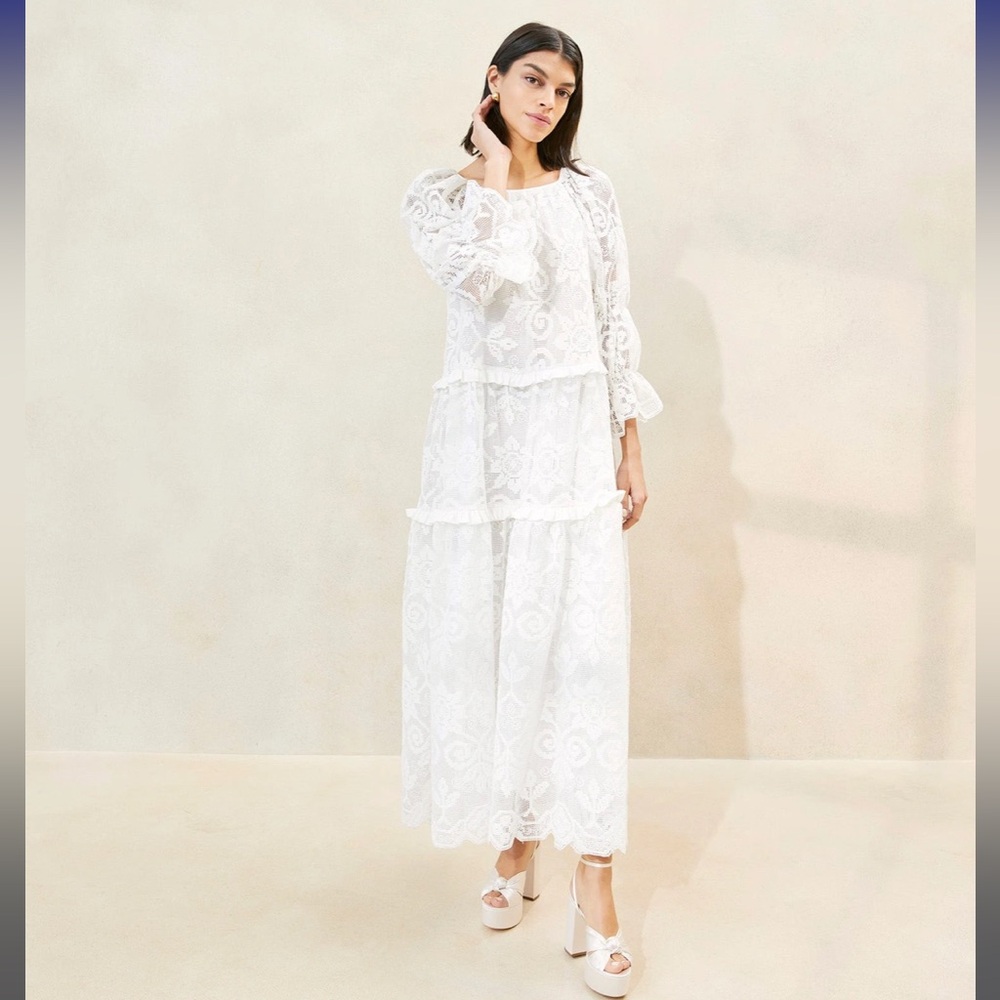 Loeffler Randall Antoinette White Tiered Lace Dress NWT Wedding Baby Shower